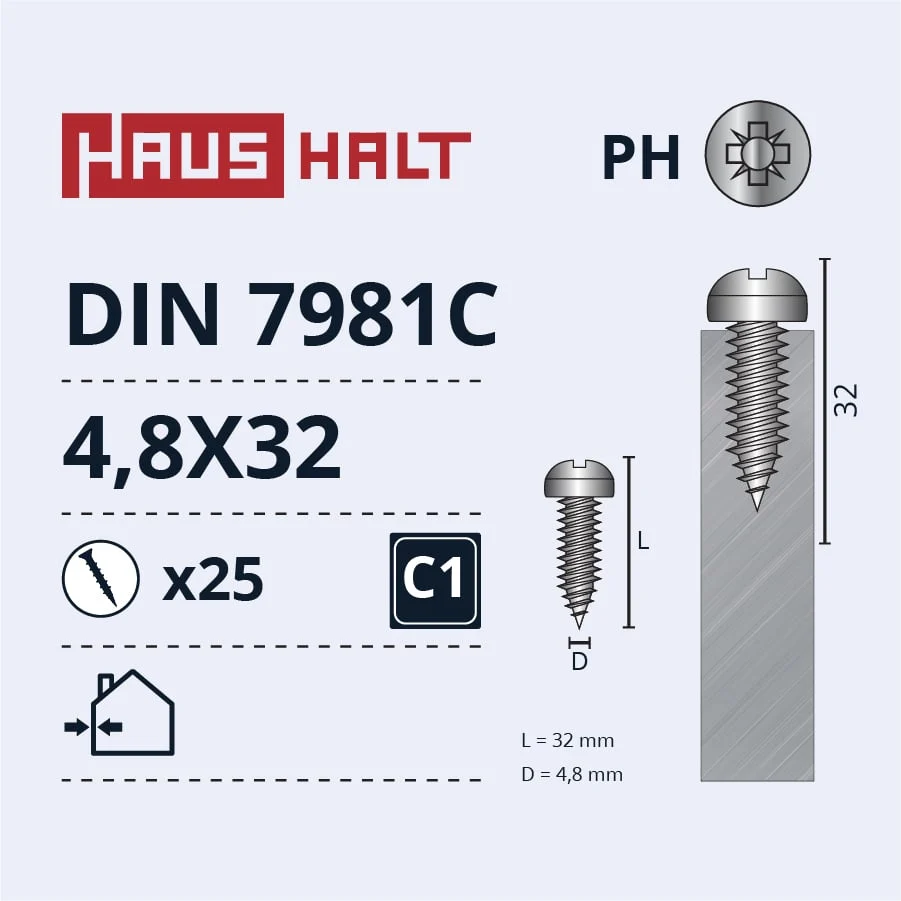 SCREW SELF-TAPPING 4.8X32 DIN7981C ZN 25PCS BL