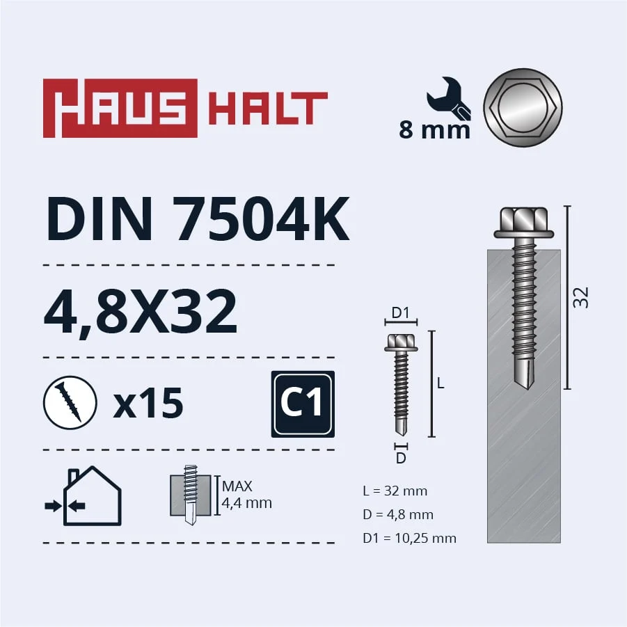 SELF-TAPPING SCREW 4.8X32 DIN7504K ZN 15PCS BL