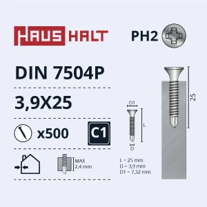 SELF-TAPPING SCREW 3.9X25 DIN7504P ZN(500)