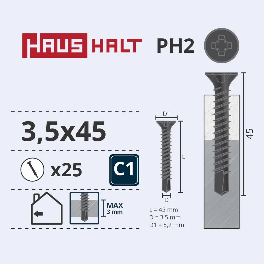 SCREW REG. MET. 3.5X45 WITH DRL 25GB O1