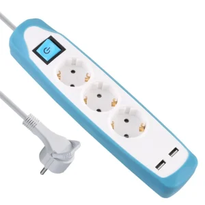 PAGARINĀTĀJS 3P+2USB 2M BALTA/ZILA