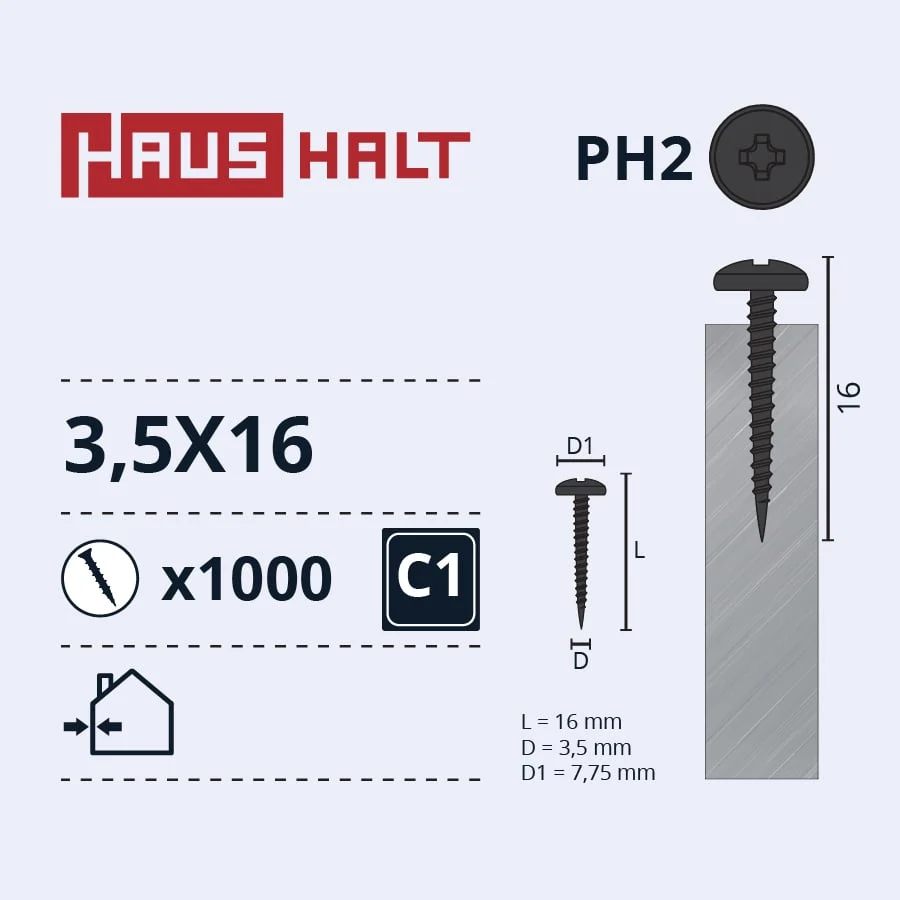 SELF-TAPPING SCREW 3.5X16 MET/MET(1000)