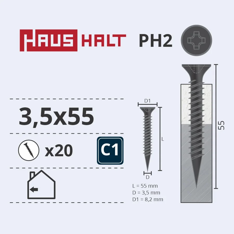 SCREW REG. MET. 3.5X55 20PCS O1
