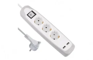 PAGARINĀTĀJS 3P+2USB 2M BALTA/PELEKA