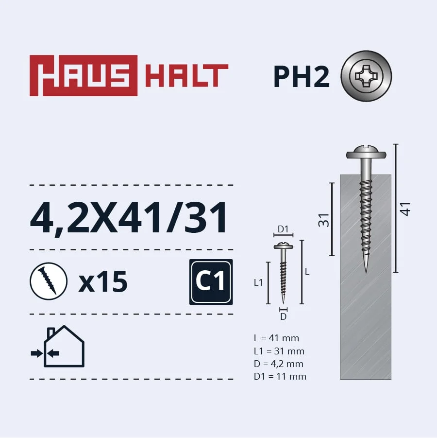 SCREW SELF-TAP 4.2X41/31 MET ZN 15PCS BL