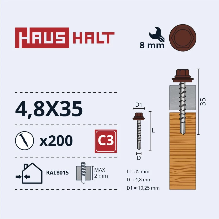 SKRŪVE PAŠGRIEZ 4,8X35 KOKA RAL8015(200)