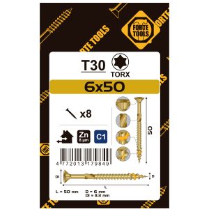 SCREW FOR WOOD SCR T30 6.0X50 YELL ZN8PCS