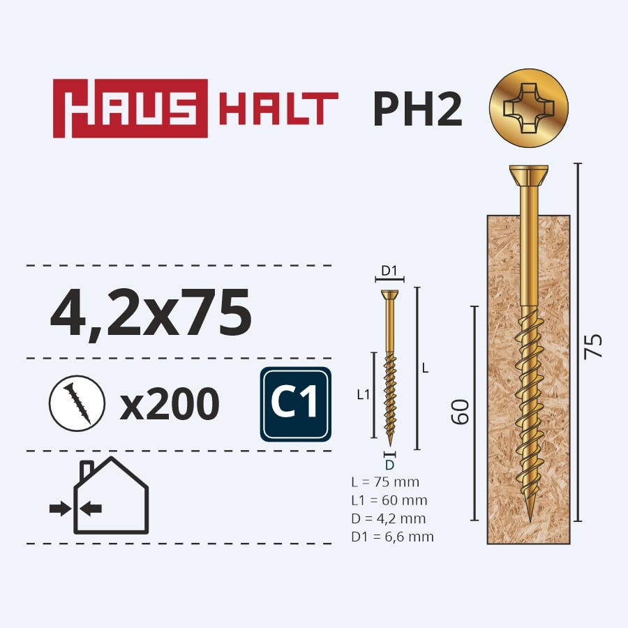 ФИНИРНАЯ ВИНТА 4.2X75 ГАЛЬВАНИЗИРОВАННЫЕ 200ШТ