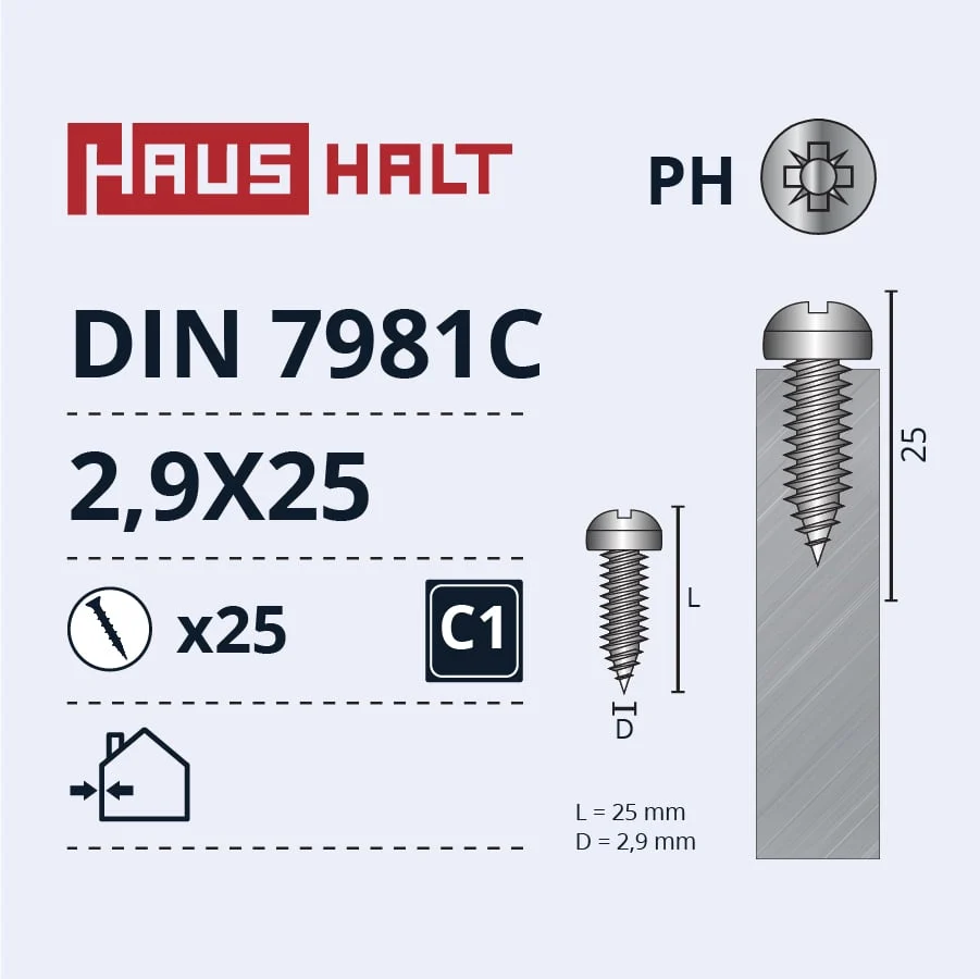 SCREW SELF-TAP.2.9X25 DIN7981C ZN 25PCS BL