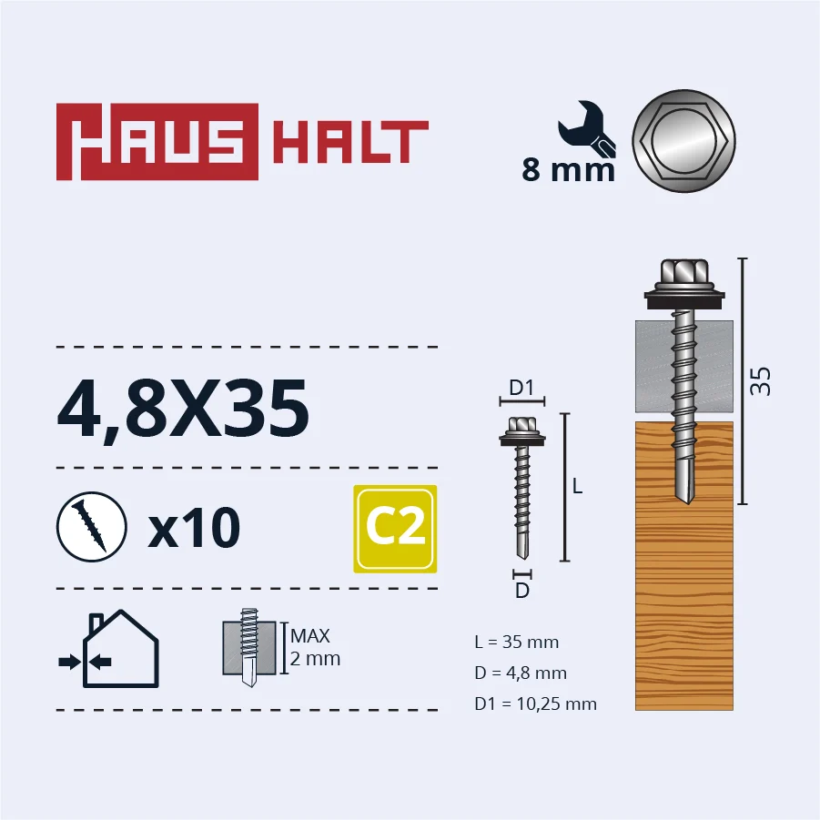 SELF-TAPPING SCREW 4.8X35 WOOD+EPDM ZN 10PCS BL