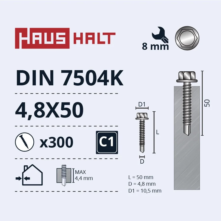 SELF-TAPPING SCREW 4.8X50 DIN7504K ZN (300)