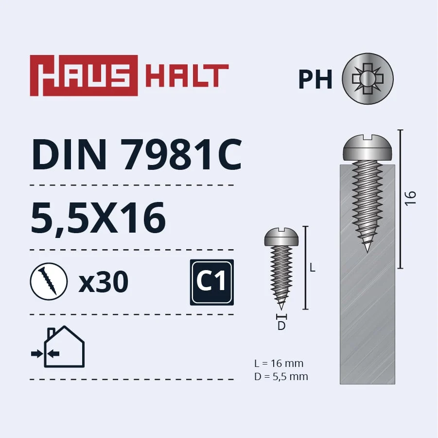 SKRŪVE PAŠGR.5.5X16 DIN7981C ZN 30GAB BL
