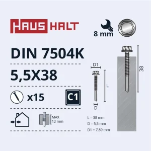 SKRŪV.PAŠ5,5X38 DIN7504K 12MM ZN 15GB BL