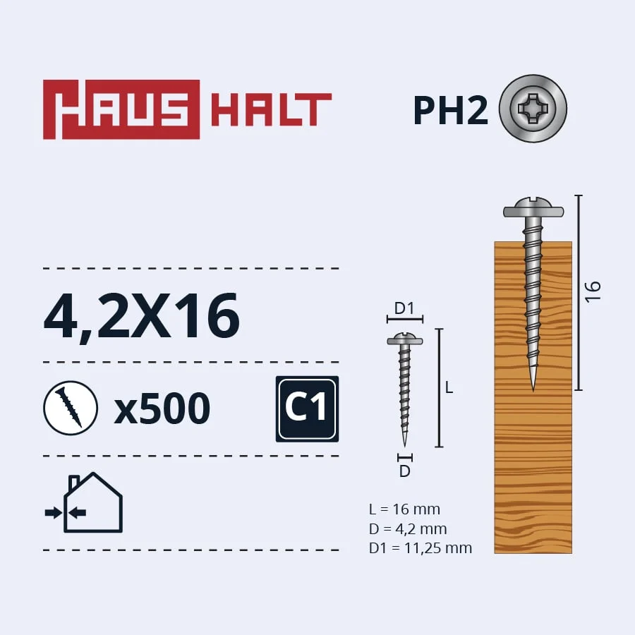 SELF-TAPPING SCREW 4.2X16 FOR WOOD ZN (500)