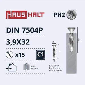 SCREW SELF-TAP.3.9X32 DIN7504P ZN 15PCS BL