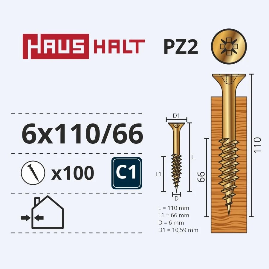 ВИНТ ДЕРЕВЯННЫЙ 6.0X110/66 ЖЁЛТ ЦН (100)