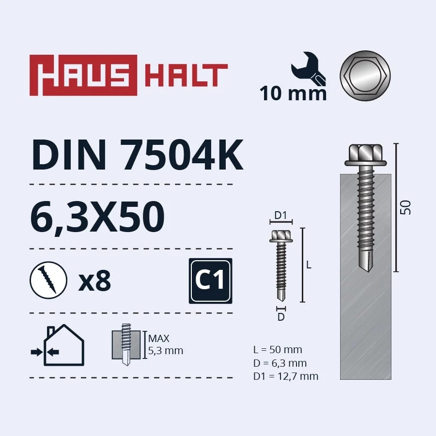 САМОРЕЗ 6,3X50 DIN7504K ZN 8ШТ БЛ