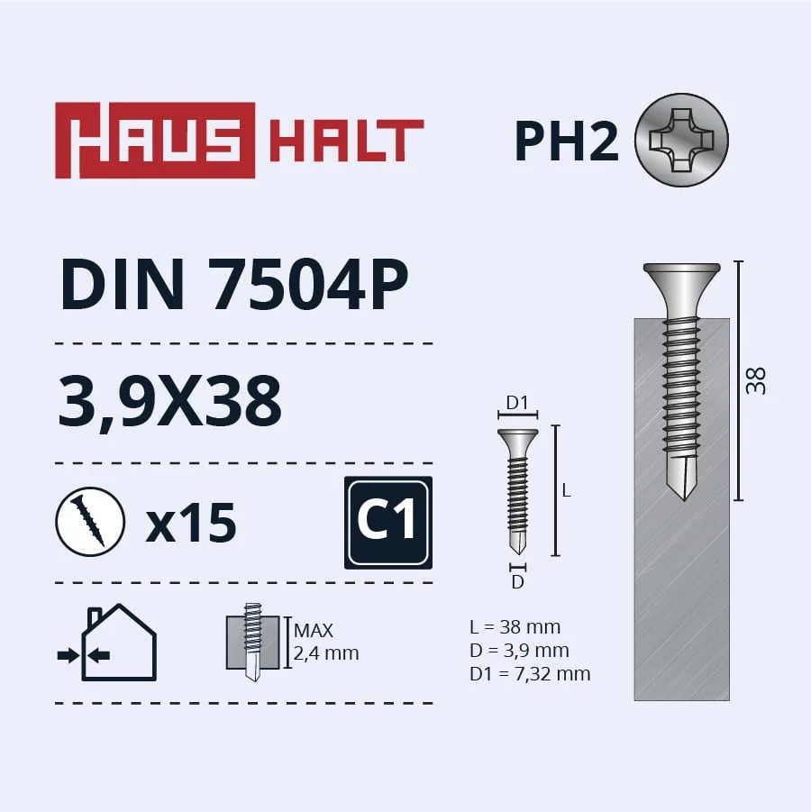 SCREW SELF-TAP.3.9X38 DIN7504P ZN 15PCS BL