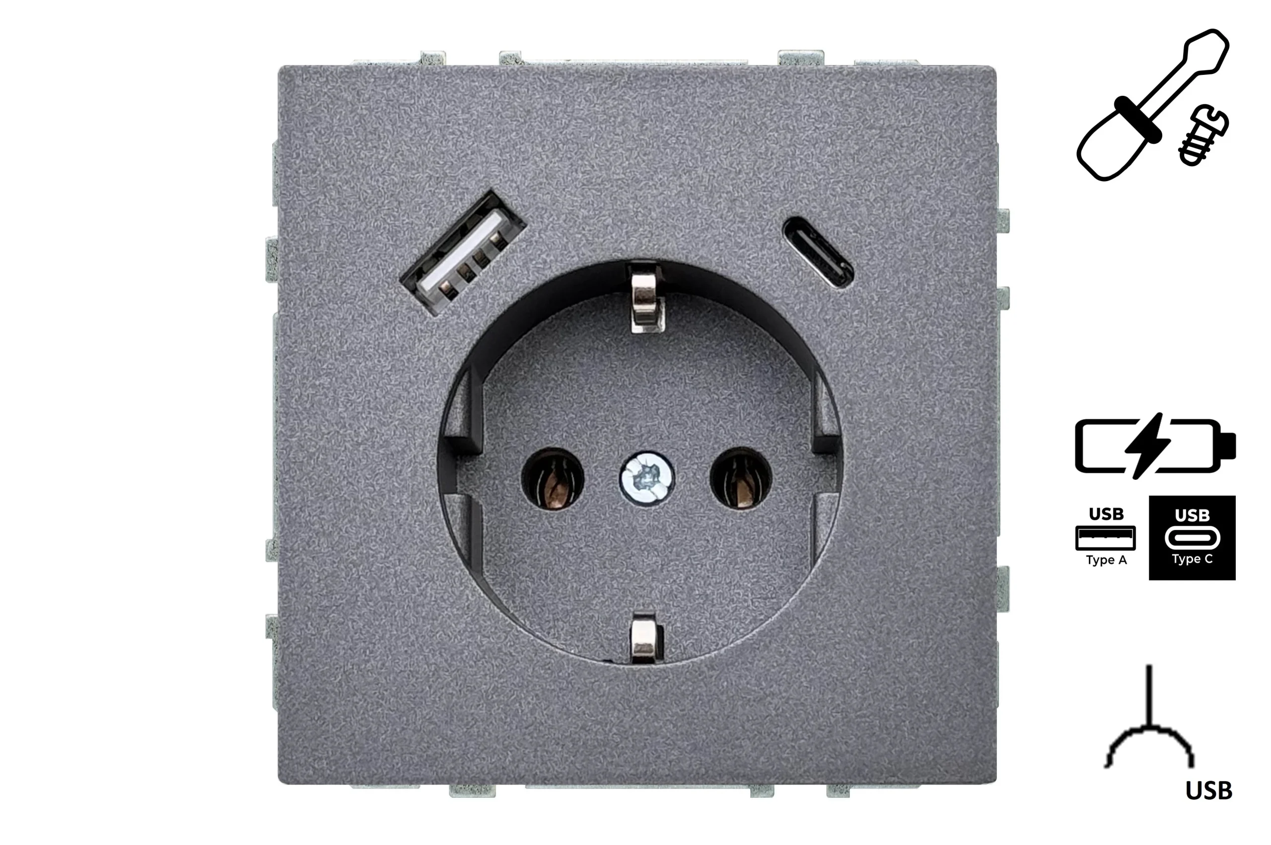 SOCKET+USB A+C IUK-3-01.M/BM MODERN BLACK