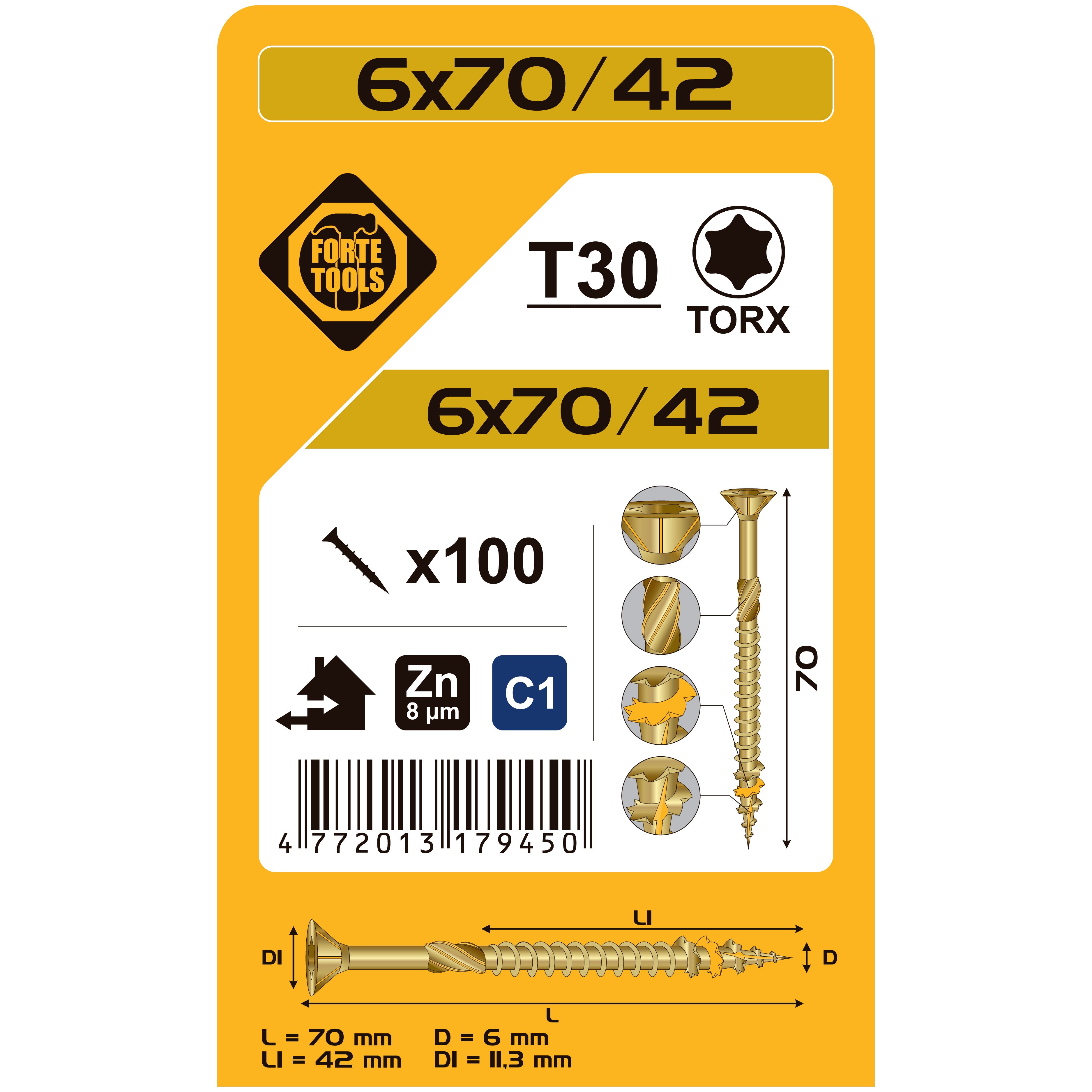 WOOD SCREW T30 6.0X120/72 GAL ZN 100GB