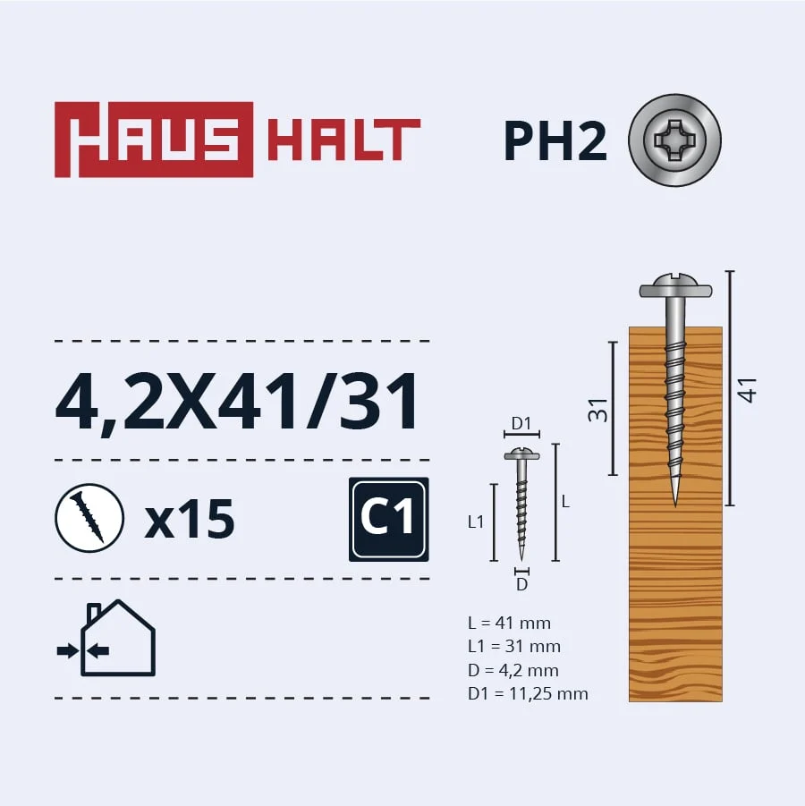 SELF-TAPPING SCREW 4.2X41/31 FOR WOOD ZN 15PCS BL