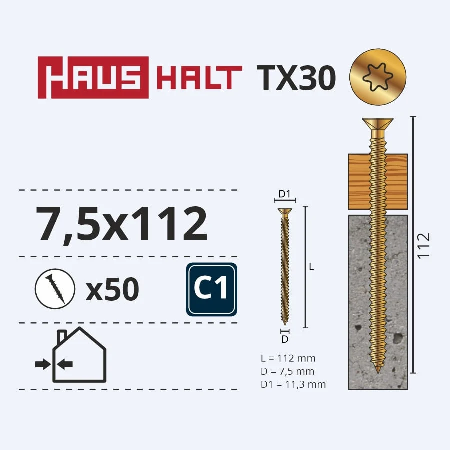 FRAME SCREWS 7.5X112MM 50PCS