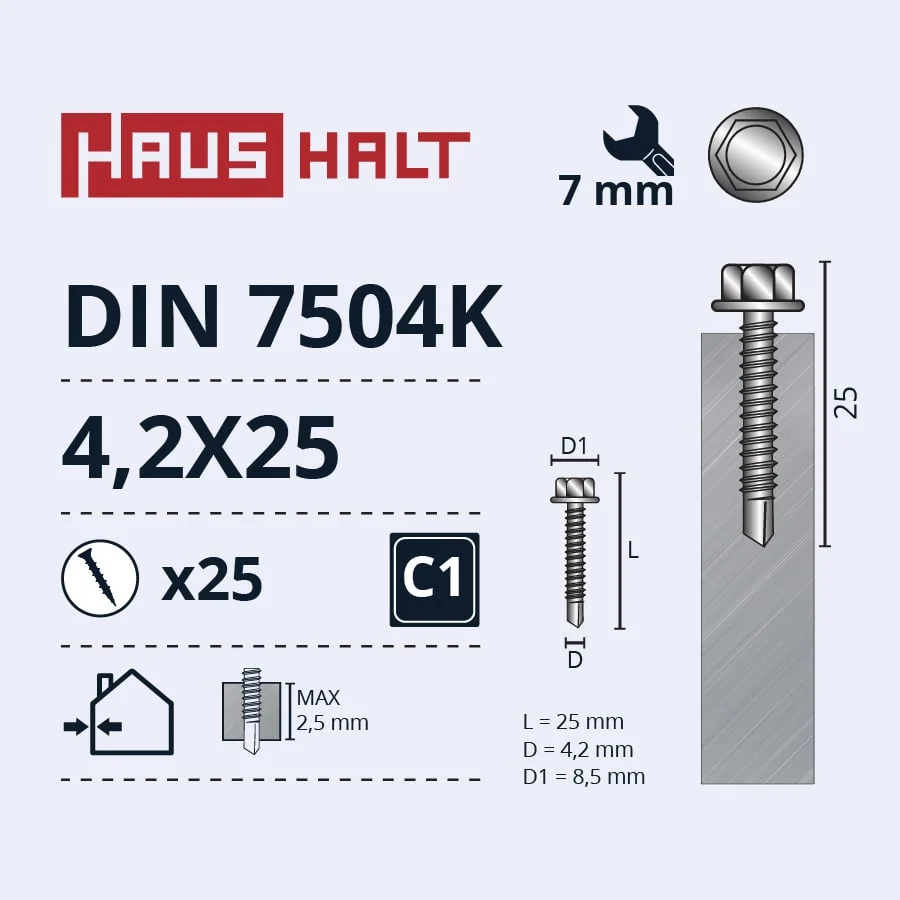 SELF-TAPPING SCREW 4.2X25 DIN7504K ZN 25PCS BL