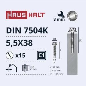 ВИНТ САМОНАРЕЗАЮЩИЙ 5,5X38 DIN7504K ZN 15ШТ БЛ