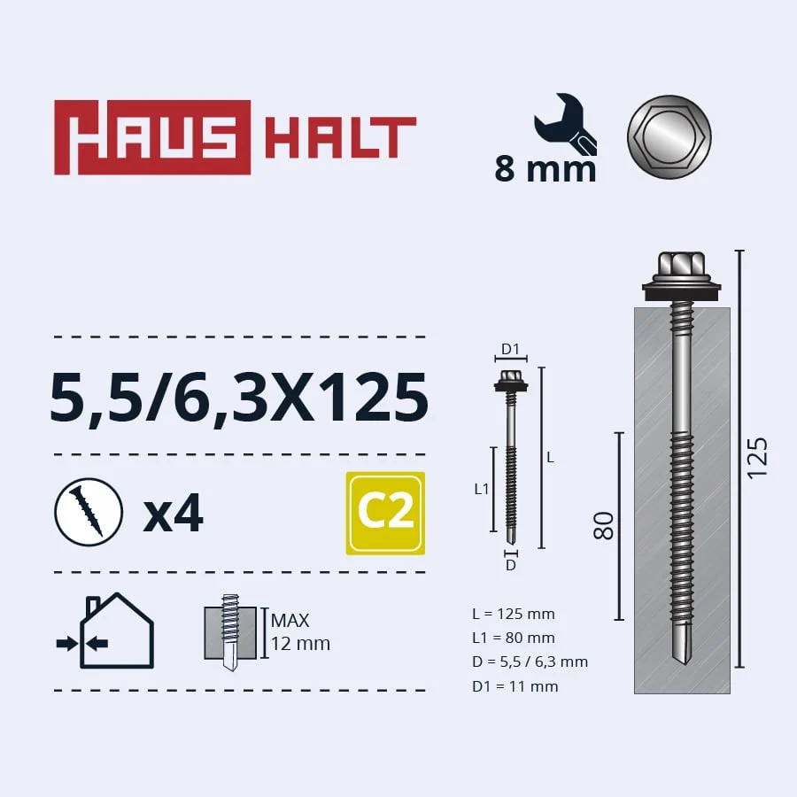 SELF-TAPPING SCREW 5.5/6.3X125 MET 4GB BL