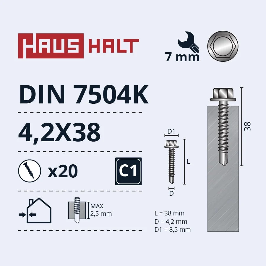 SCREW SELF-TAPPING 4.2X38 DIN7504K ZN 20PCS BL