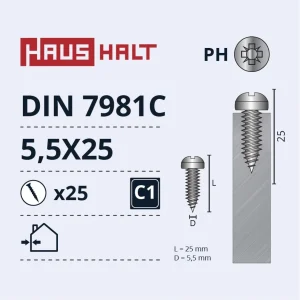 SKRŪVE PAŠGR.5.5X25 DIN7981C ZN 25GAB BL