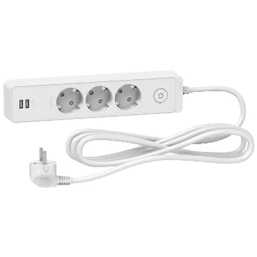 PAGARINĀTĀJS 3-VIET. 1.5M AR 2USB BALTS