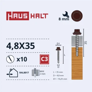 ВИНТ.САМ4,8X35ДЕРЕВО+EPDM RAL8017 10ШТ БЛ