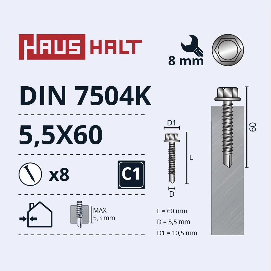 SELF-TAPPING SCREW 5.5X60 DIN7504K ZN 8PCS BL