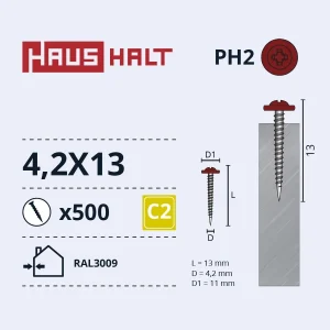 SELF-TAPPING SCREW 4.2X13 MET RAL3009 (500)