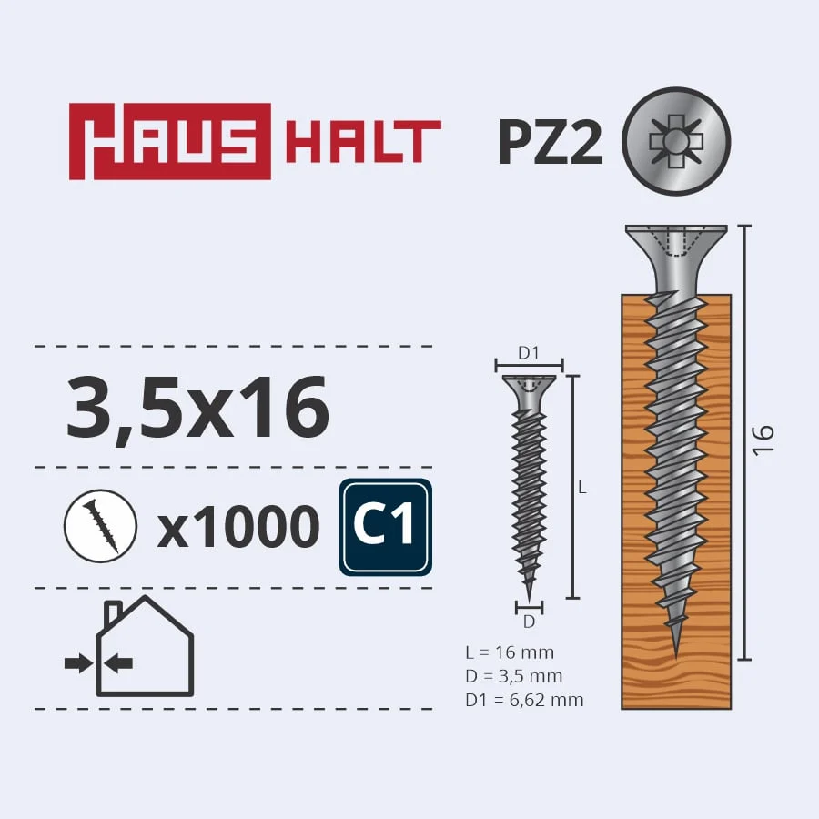 WOOD SCREW 3.5X16 WHITE ZN 1000GB