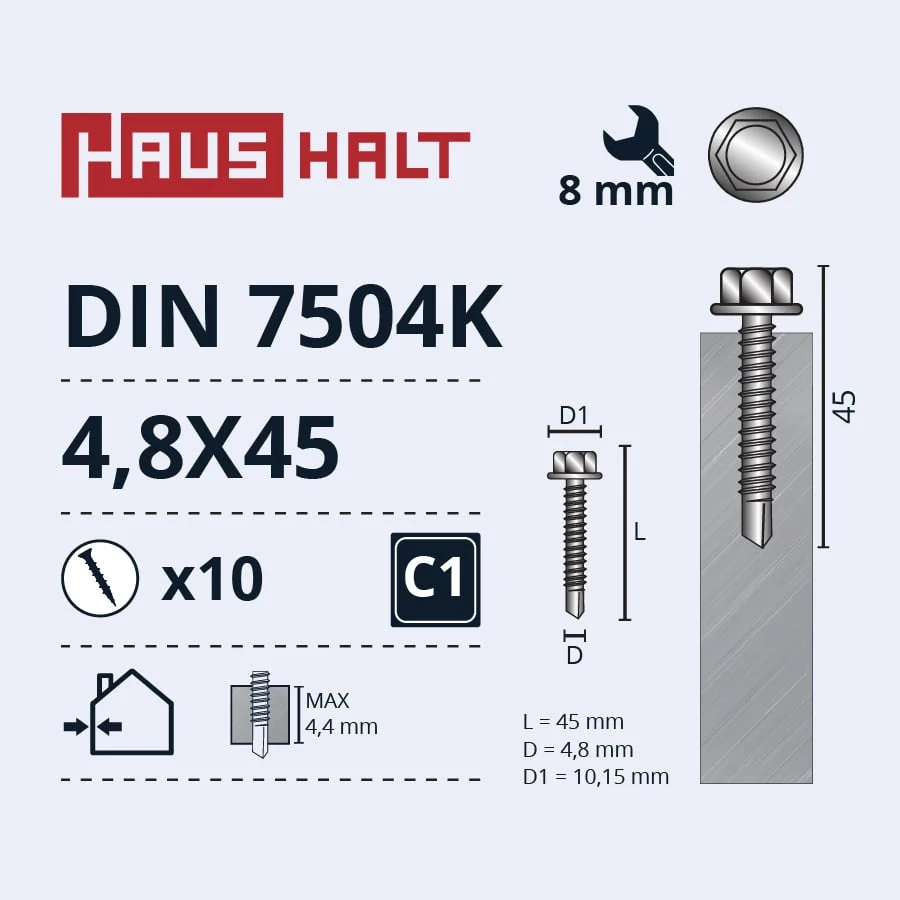 SELF-TAPPING SCREW 4.8X45 DIN7504K ZN 10PCS BL