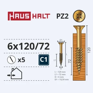 SCREW FOR WOOD 6.0X120/72 Y ZP 5GB G2