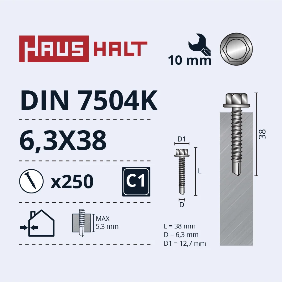 SCREW SELF-TAPPING 6.3X38 DIN7504K ZN(250)