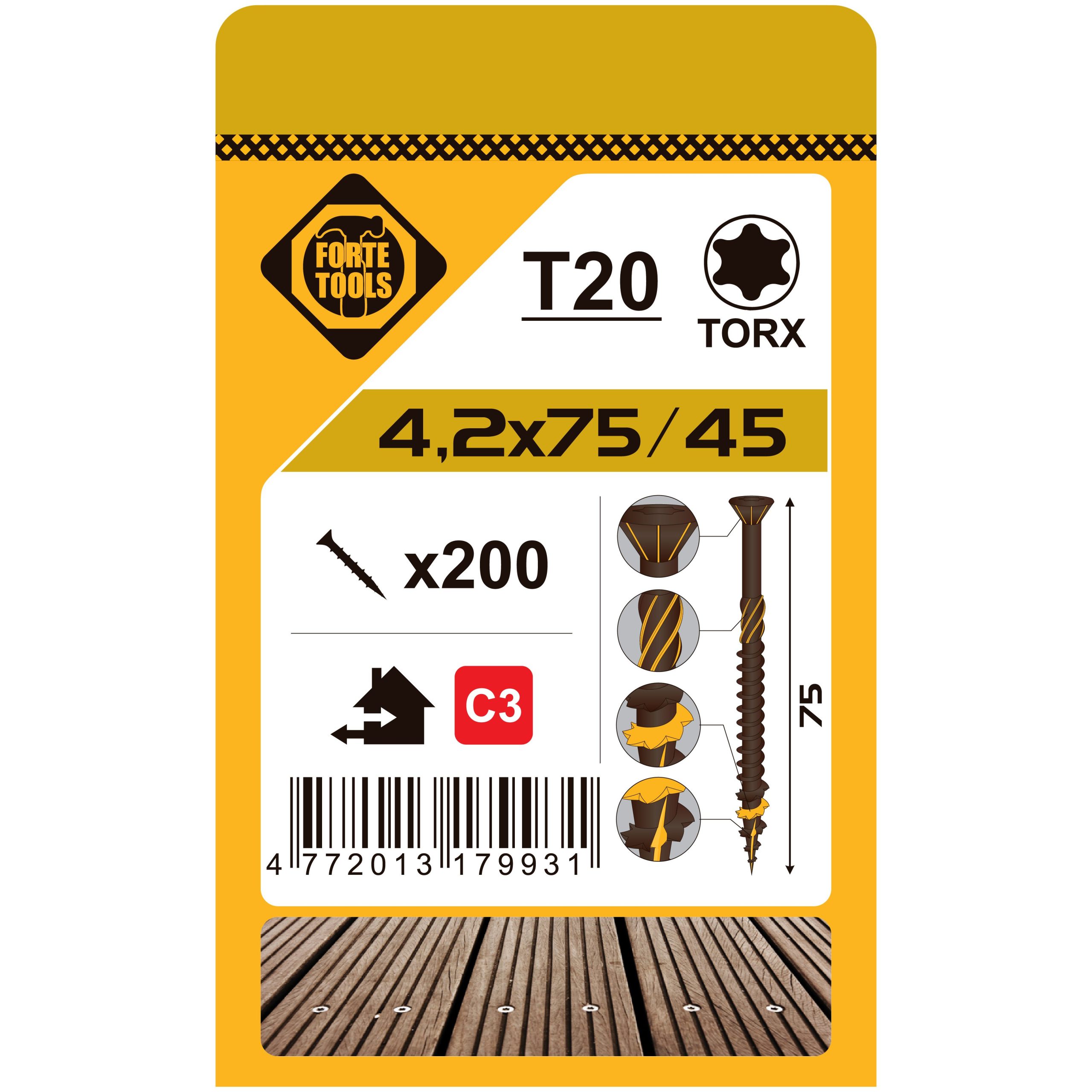 DECK SCREWS T20 4.2X75 BROWN (200)