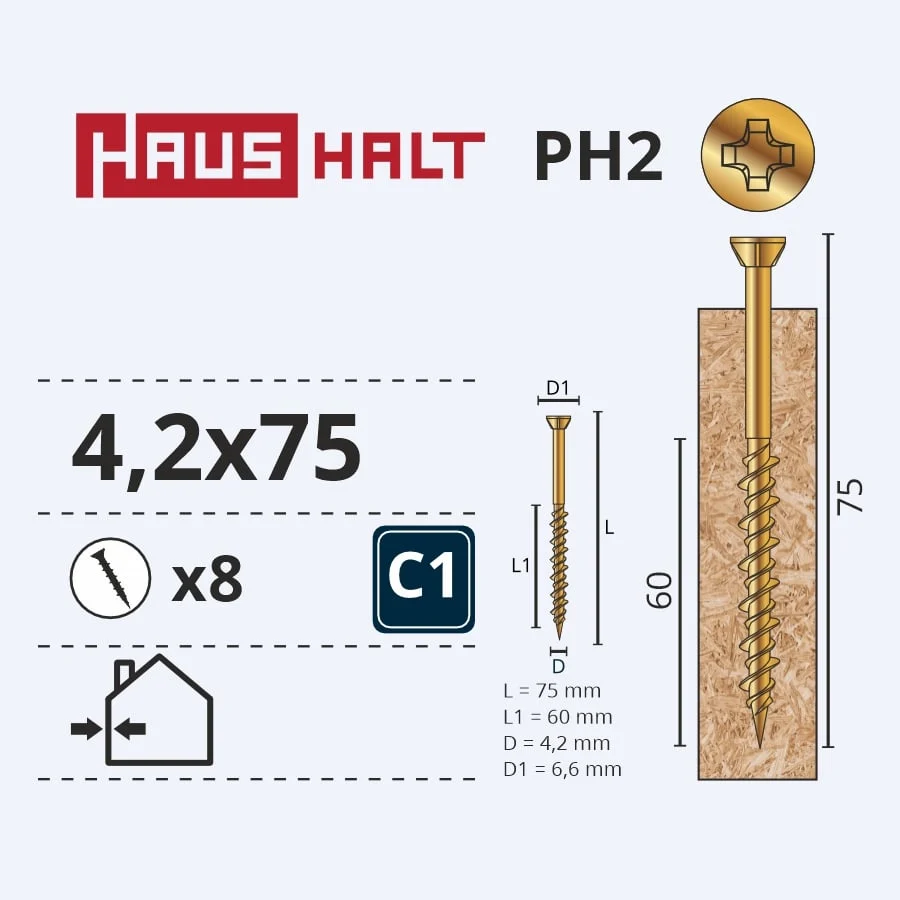 PLYWOOD SCREW 4.2X75 GALVANIZED 8PCS