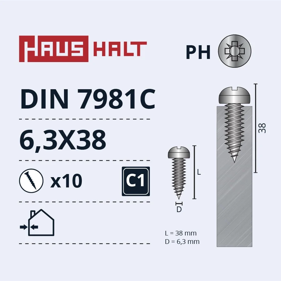 SKRŪVE PAŠGR.6.3X38 DIN7981C ZN 10GAB BL