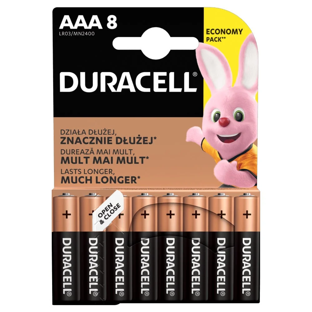 DURACELL AAA BATTERIES, LR03, 8 PCS.