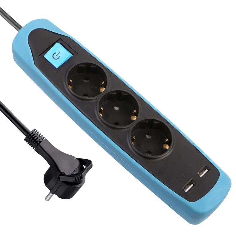 EXTENSION 3P+2USB 2M BLACK/BLUE