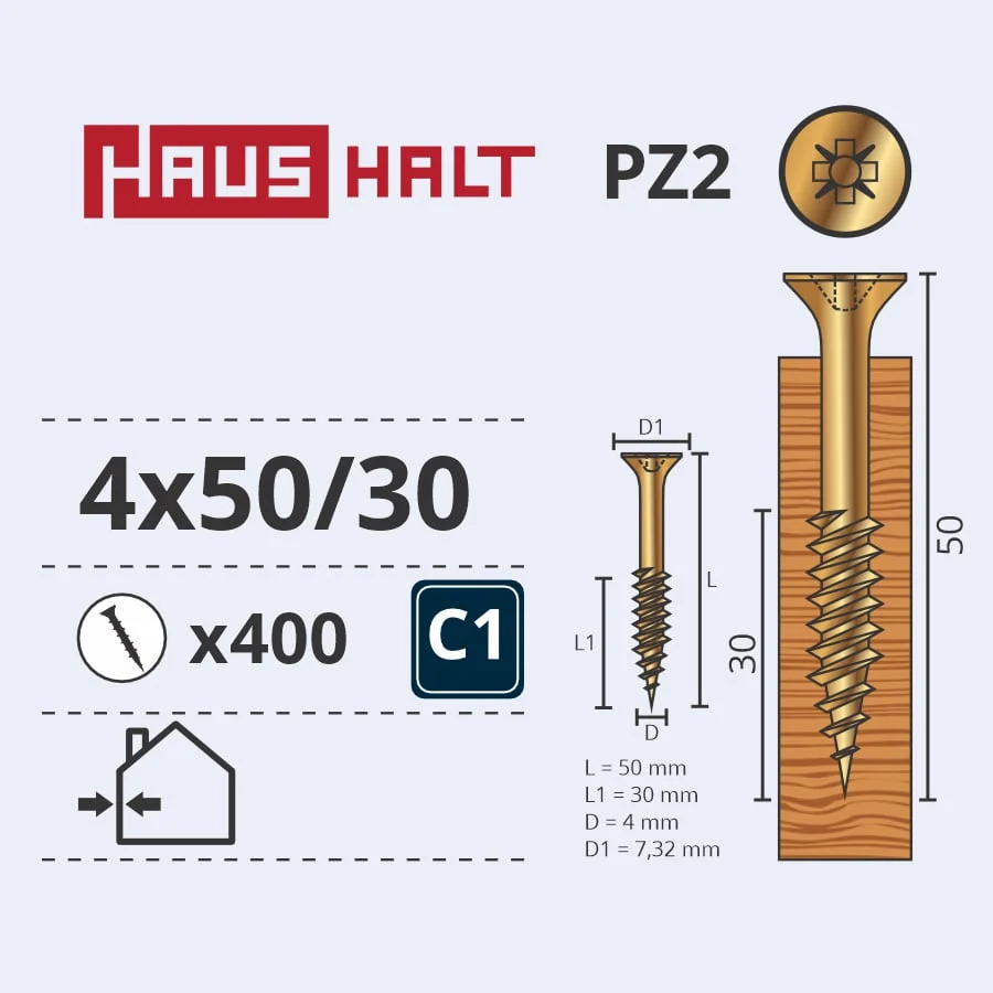 SKRŪVE KOKA 4.0X50/30 DZELT ZN (400)