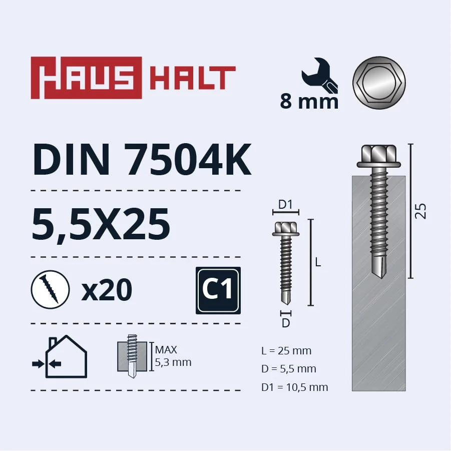 SELF-TAPPING SCREW 5.5X25 DIN7504K ZN 20PCS PACK