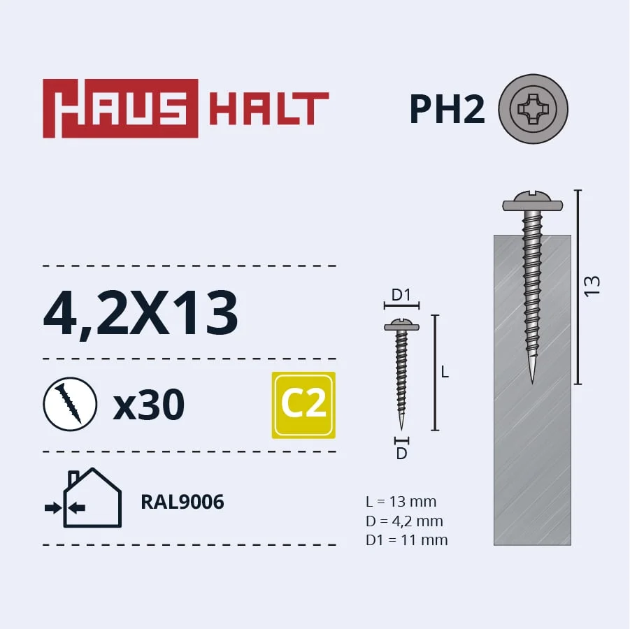 SCREW.SELF-TAPPING.4.2X13 MET RAL9006 30GB BL