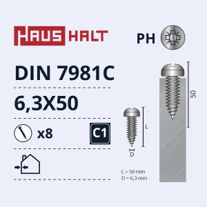 SELF-TAPPING SCREW 6.3X50 DIN7981C ZN 8PCS BL