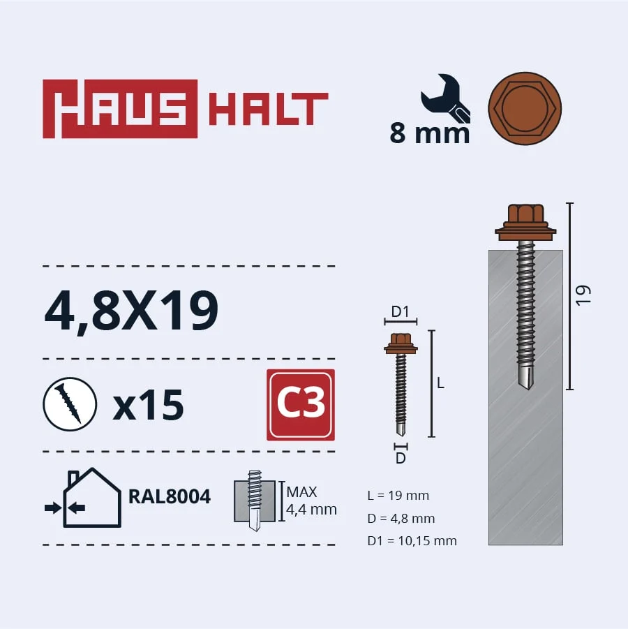 SCREW.SELF 4.8X19 MET+EPDM RAL8004 15GB BL