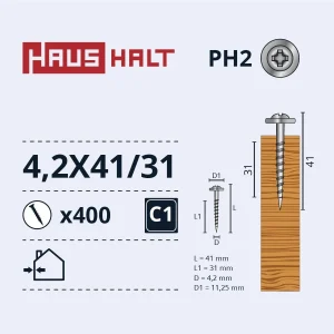 SELF-TAPPING SCREW 4.2X41/31 WOOD ZN (400)